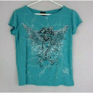 Daytrip Women's Blue Sweet Angel Beaded Shirt Size Small